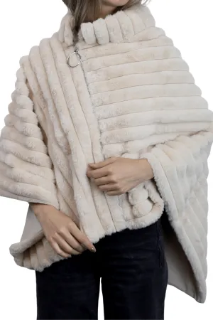 Plush Faux Poncho with Zipper Detail - Taupe