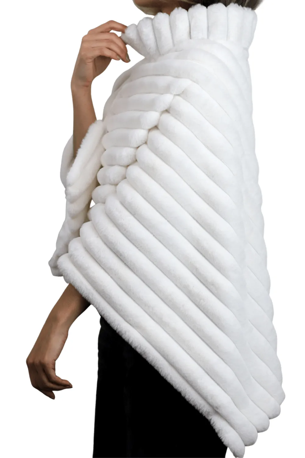 Plush Faux Poncho with Zipper Detail - White