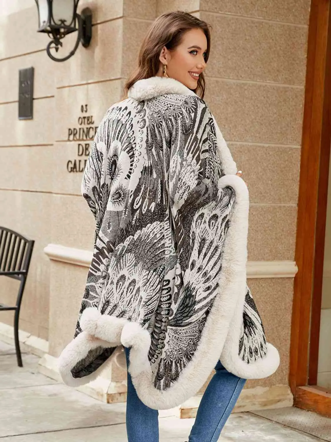 Printed Open Front Poncho