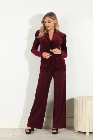 Puff Sleeve Blazer - Merlot Velvet