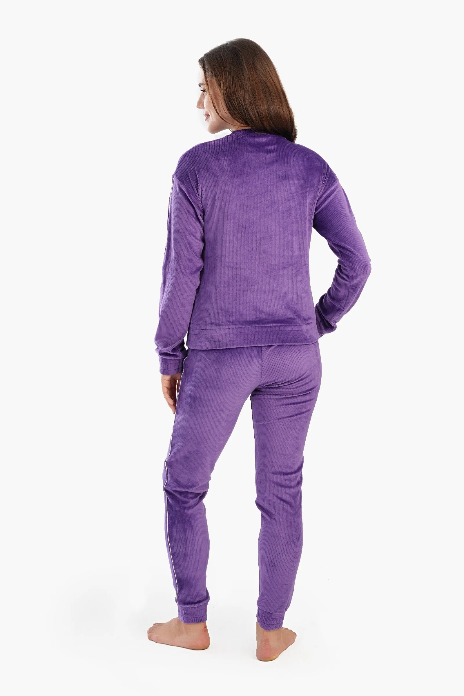 Purple Ribbed Pyjama Set