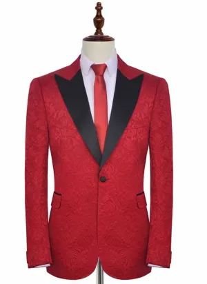 Red Embroidered Wide Lapel Lapel Tuxedo