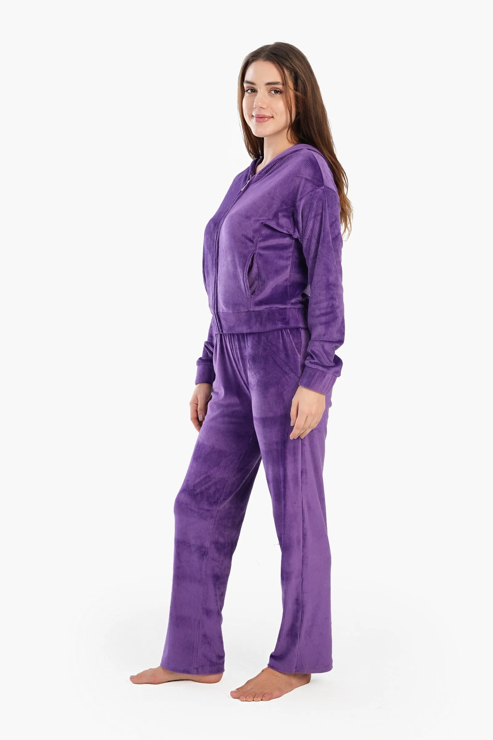 Ribbed Purple Velvet Pyjama Set