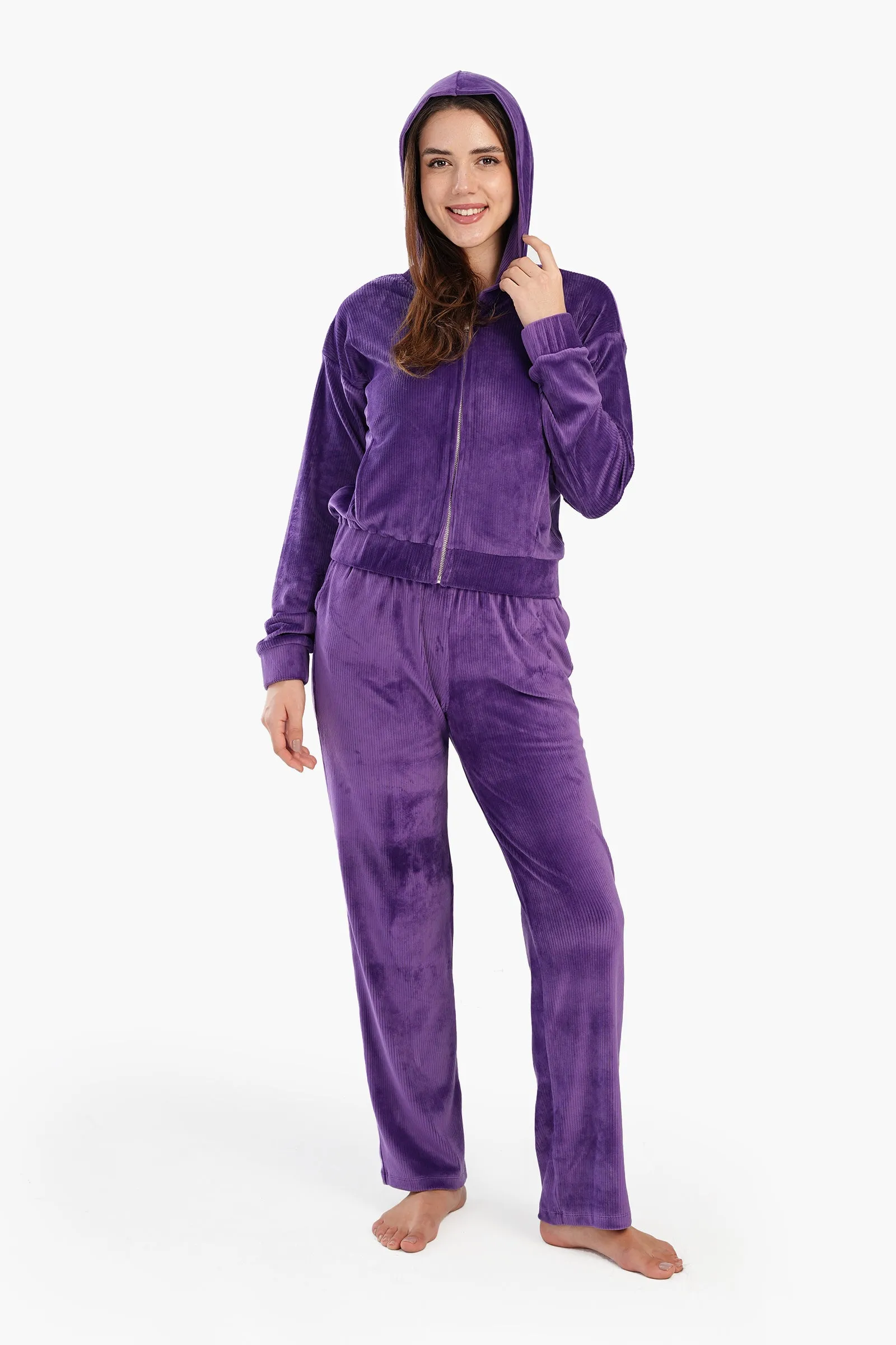 Ribbed Purple Velvet Pyjama Set