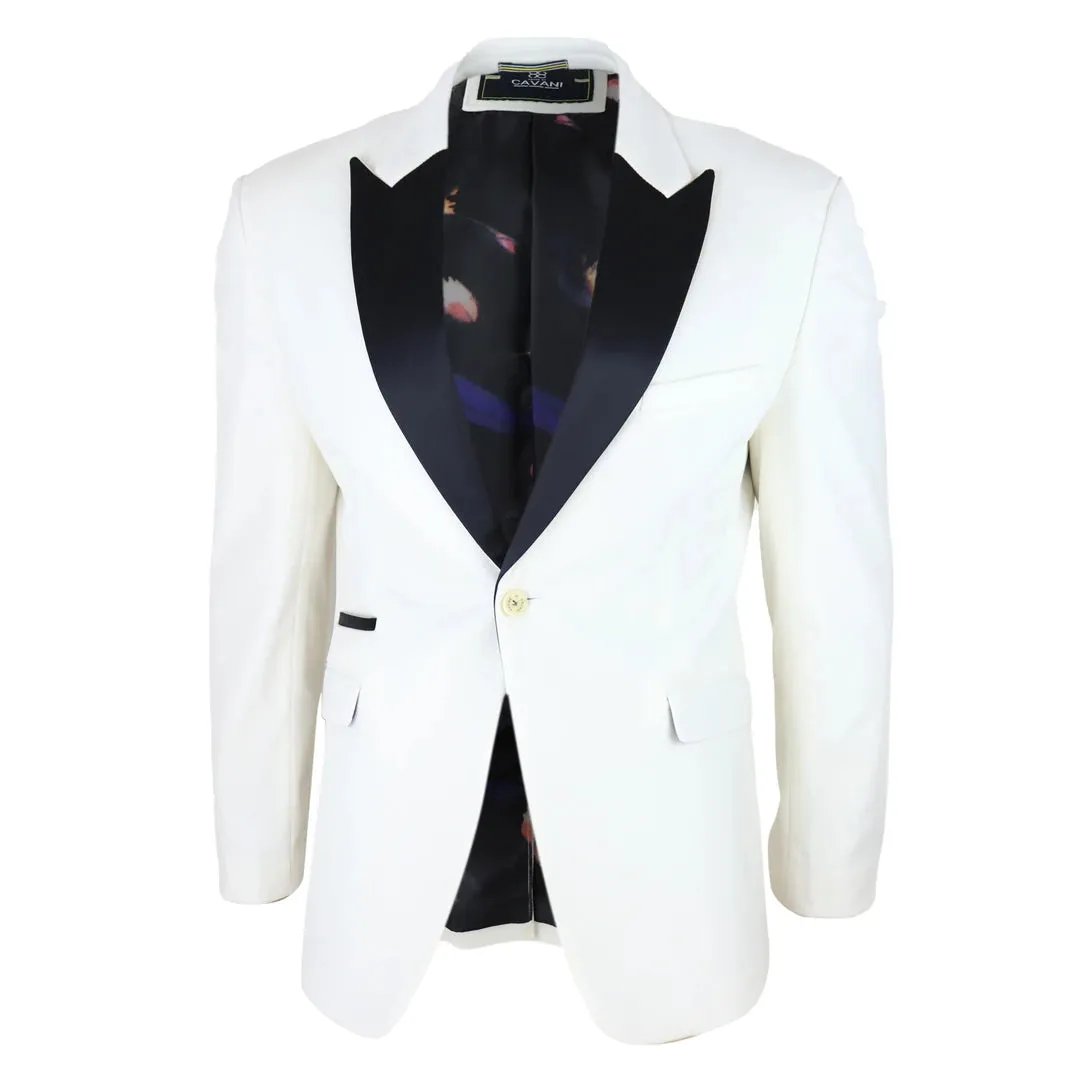 Rosa - Men's Soft Velvet Ivory Cream 1 Button Dinner Jacket Tuxedo Blazer Fit