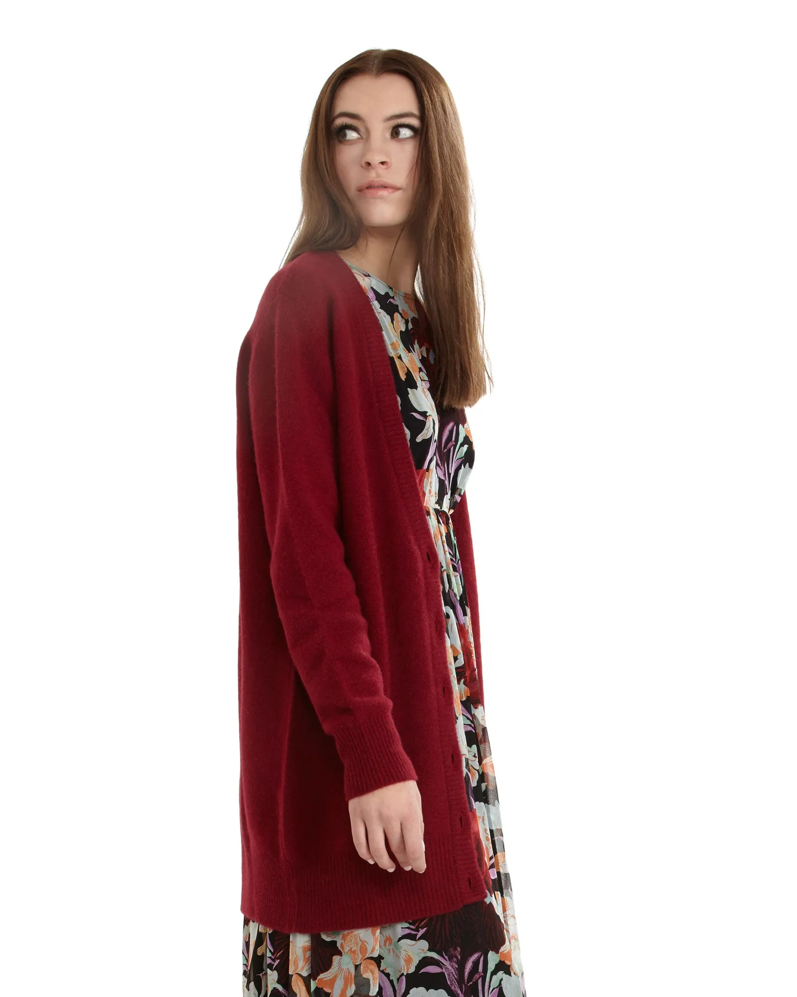 Ryan Roche | Cashmere Boyfriend Cardigan | Burgundy Red