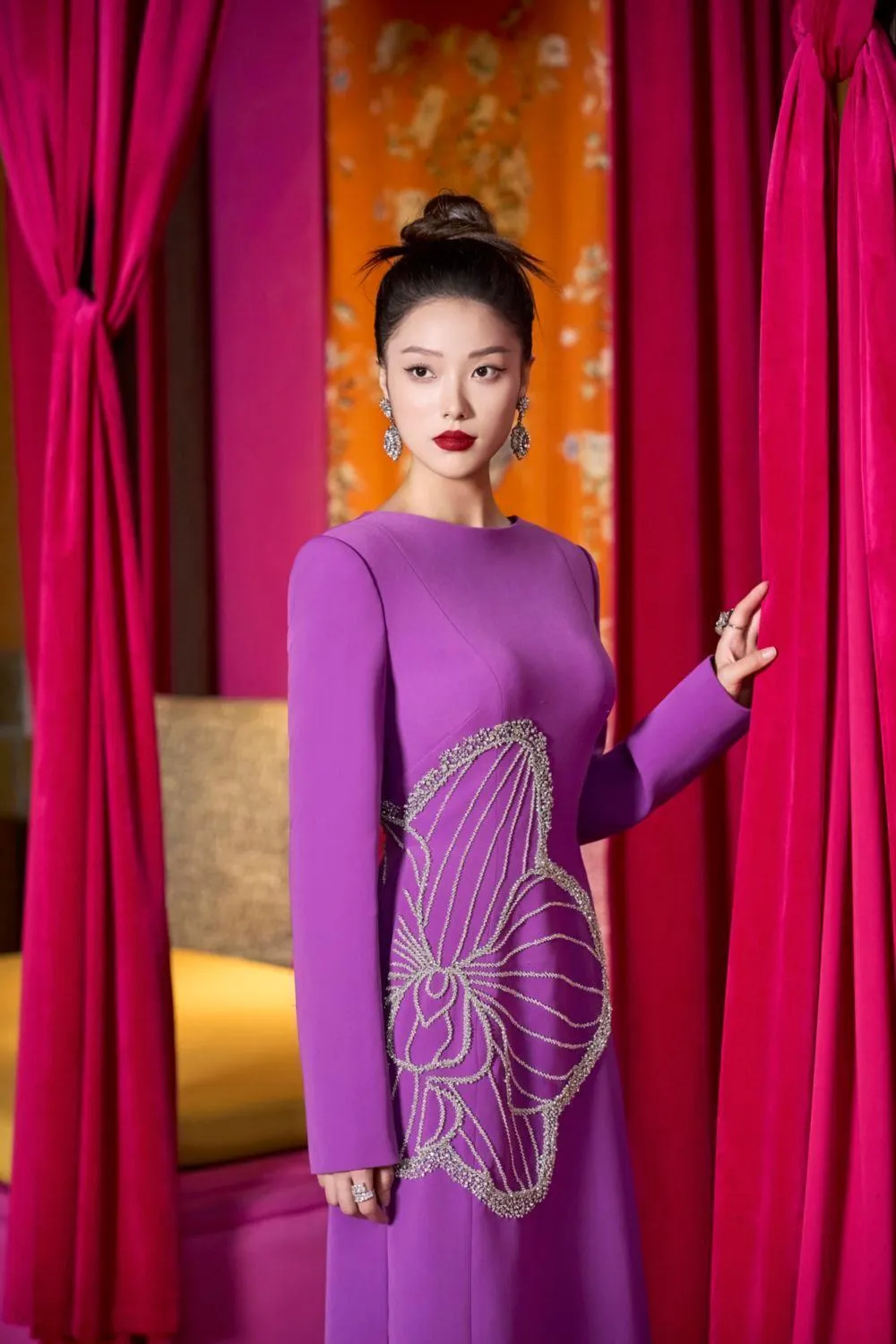 Splena A-line Boat Neck Velvet Satin Floor Length Ao Dai