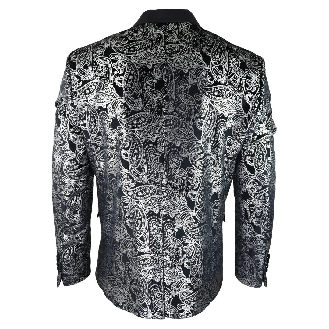 STZ64-65 - Men's Velvet Paisley Floral Blazer Black Gold Silver Tuxedo Jacket