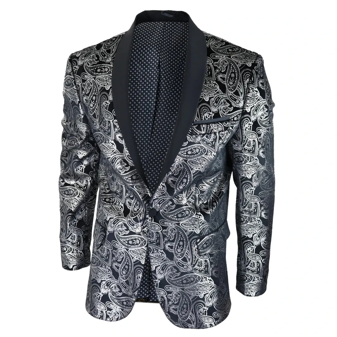 STZ64-65 - Men's Velvet Paisley Floral Blazer Black Gold Silver Tuxedo Jacket