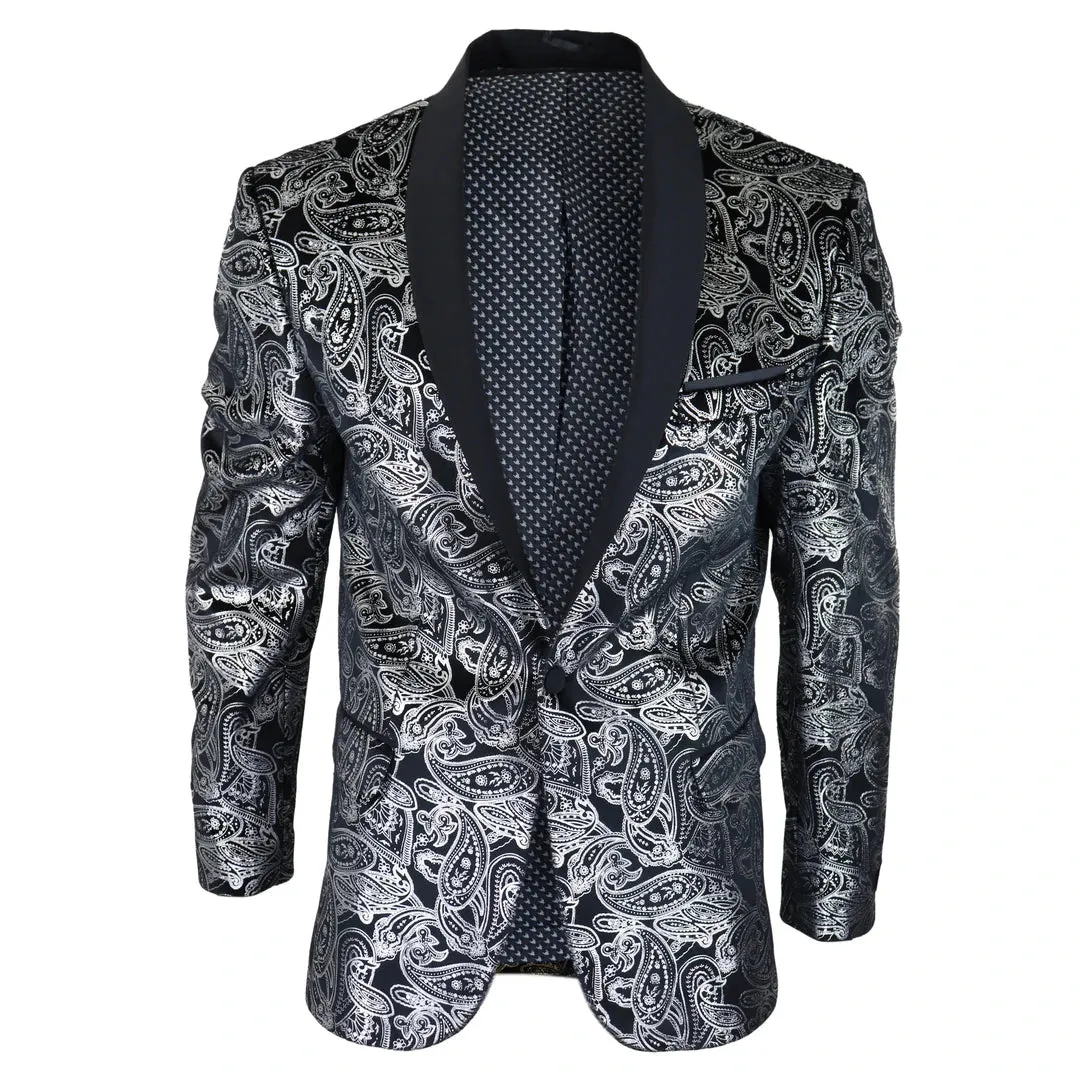 STZ64-65 - Men's Velvet Paisley Floral Blazer Black Gold Silver Tuxedo Jacket