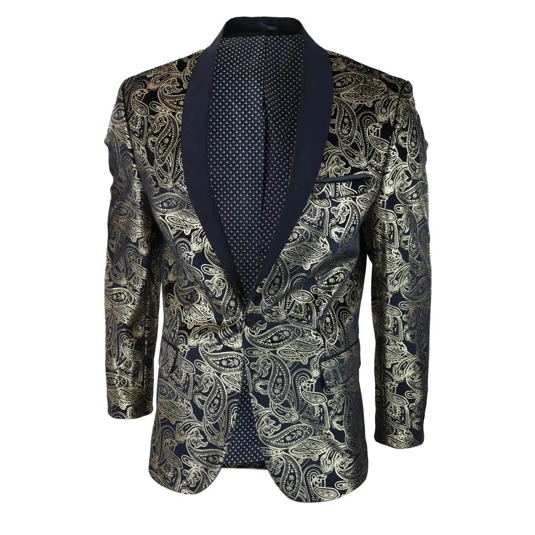 STZ64-65 - Men's Velvet Paisley Floral Blazer Black Gold Silver Tuxedo Jacket