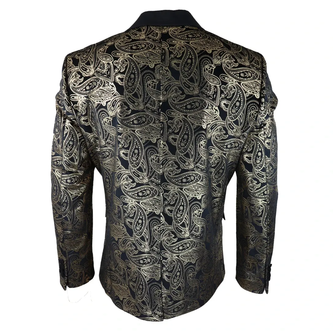 STZ64-65 - Men's Velvet Paisley Floral Blazer Black Gold Silver Tuxedo Jacket