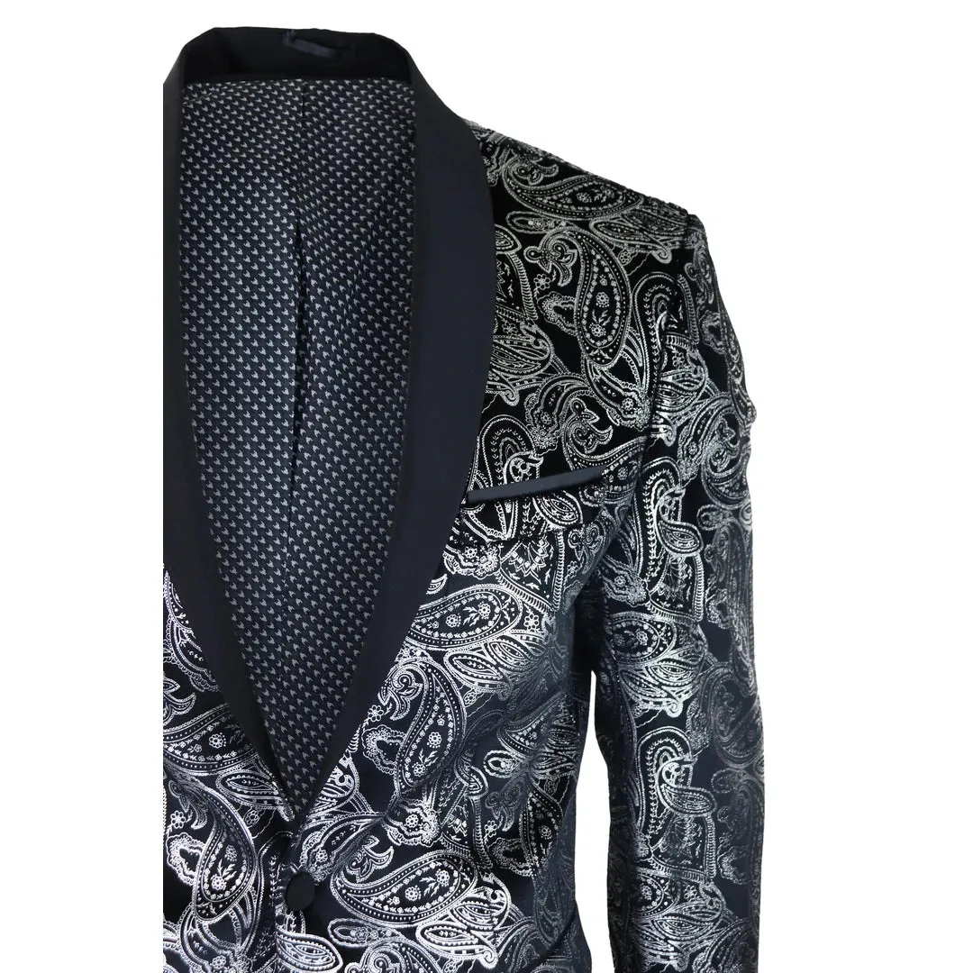 STZ64-65 - Men's Velvet Paisley Floral Blazer Black Gold Silver Tuxedo Jacket