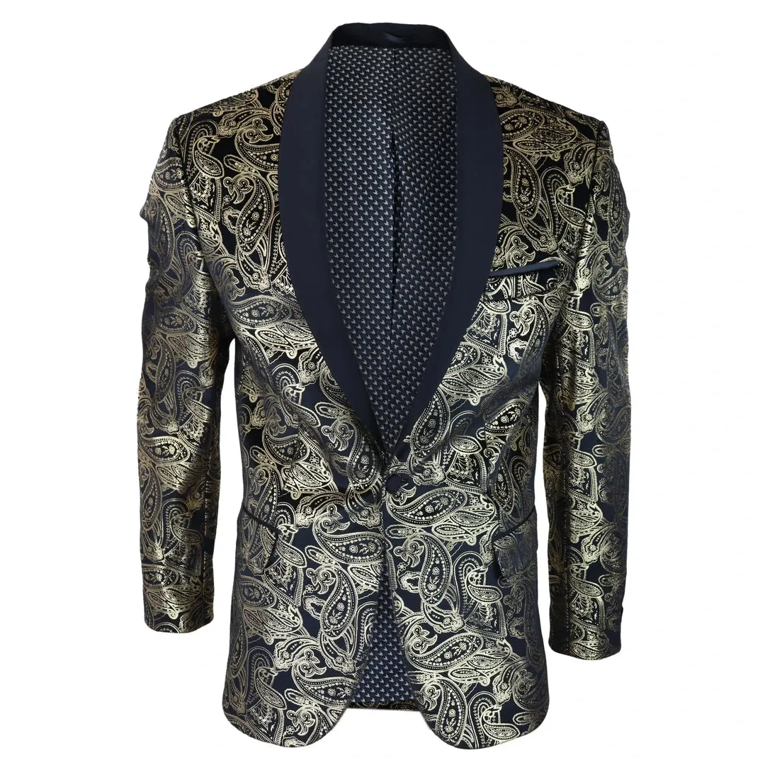 STZ64-65 - Men's Velvet Paisley Floral Blazer Black Gold Silver Tuxedo Jacket