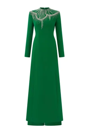 Textur A-line Stone Velvet Satin Floor Length Ao Dai