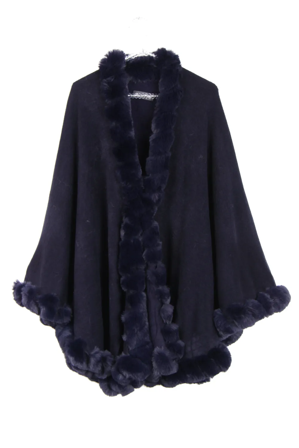 Ultra Soft Faux Fur Trim Swing Poncho Cape