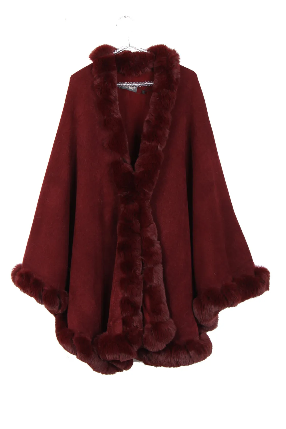 Ultra Soft Faux Fur Trim Swing Poncho Cape