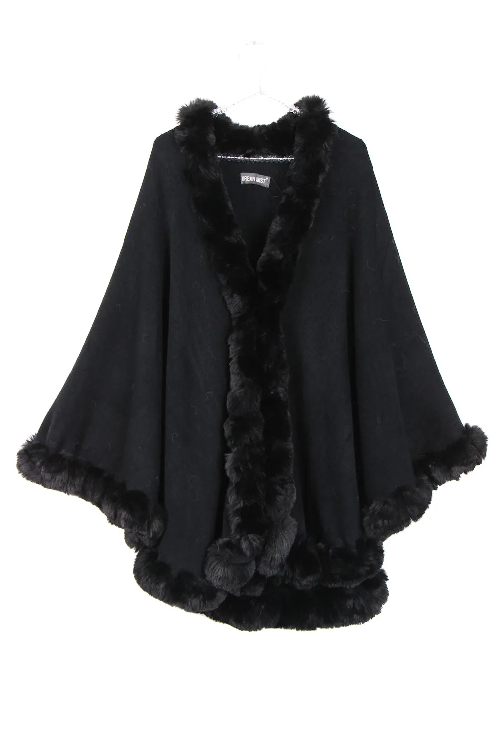 Ultra Soft Faux Fur Trim Swing Poncho Cape