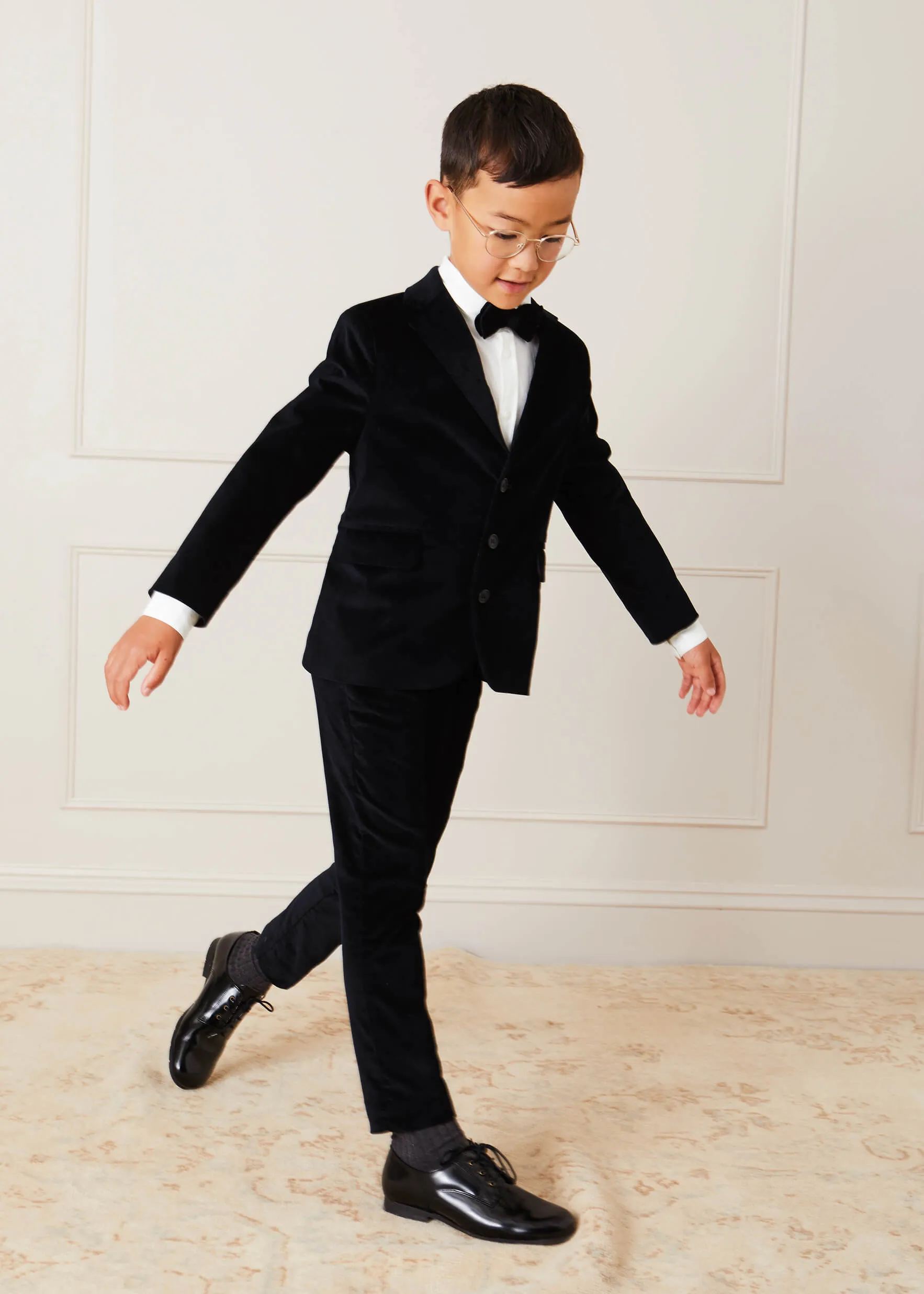 Velvet Three Button Blazer Jacket In Black (4-10yrs)