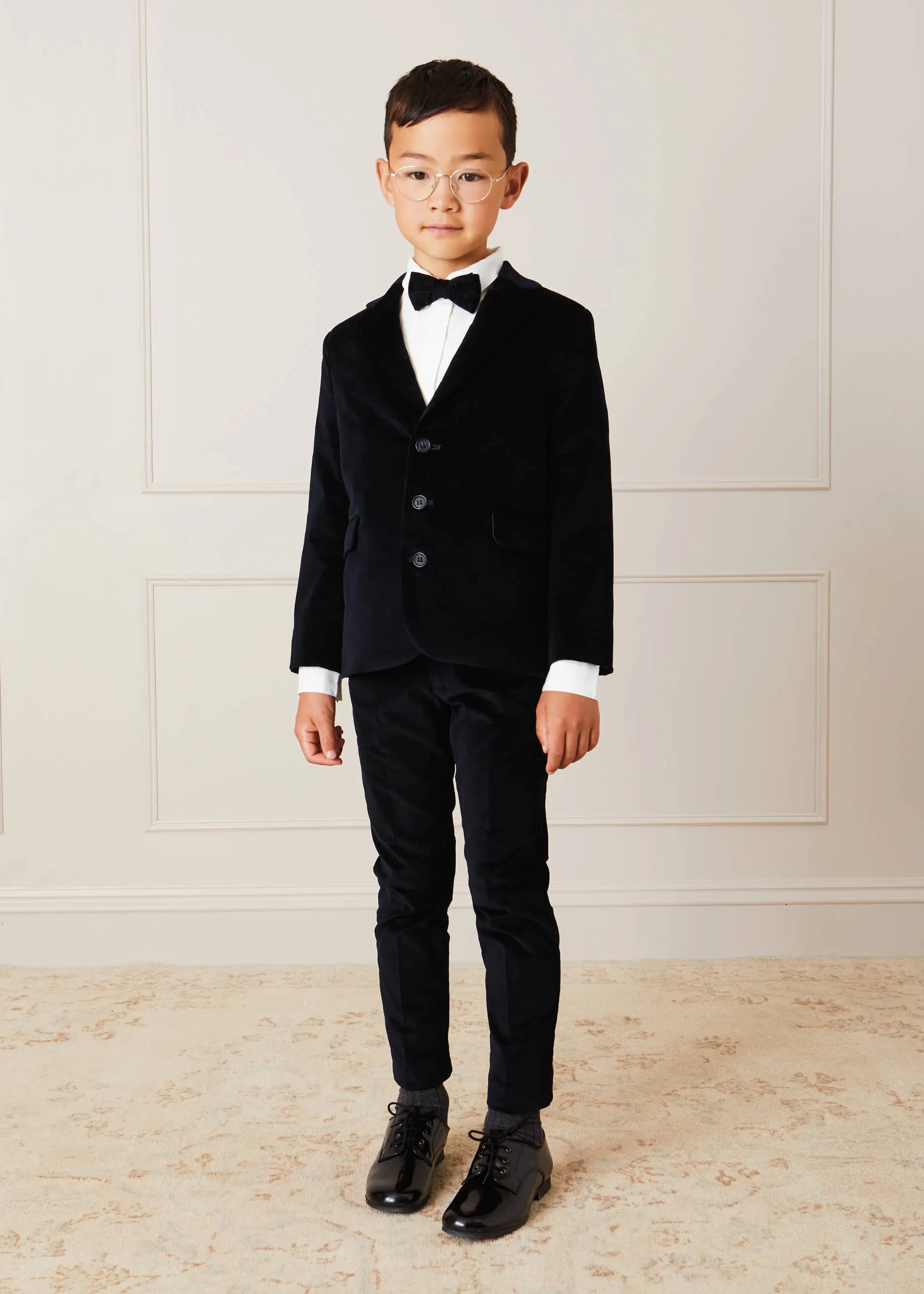 Velvet Three Button Blazer Jacket In Black (4-10yrs)