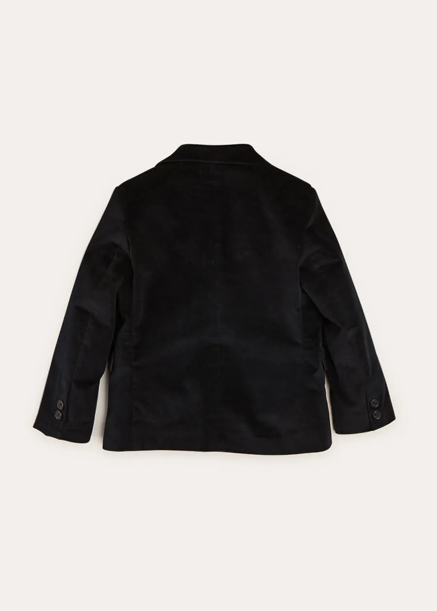 Velvet Three Button Blazer Jacket In Black (4-10yrs)