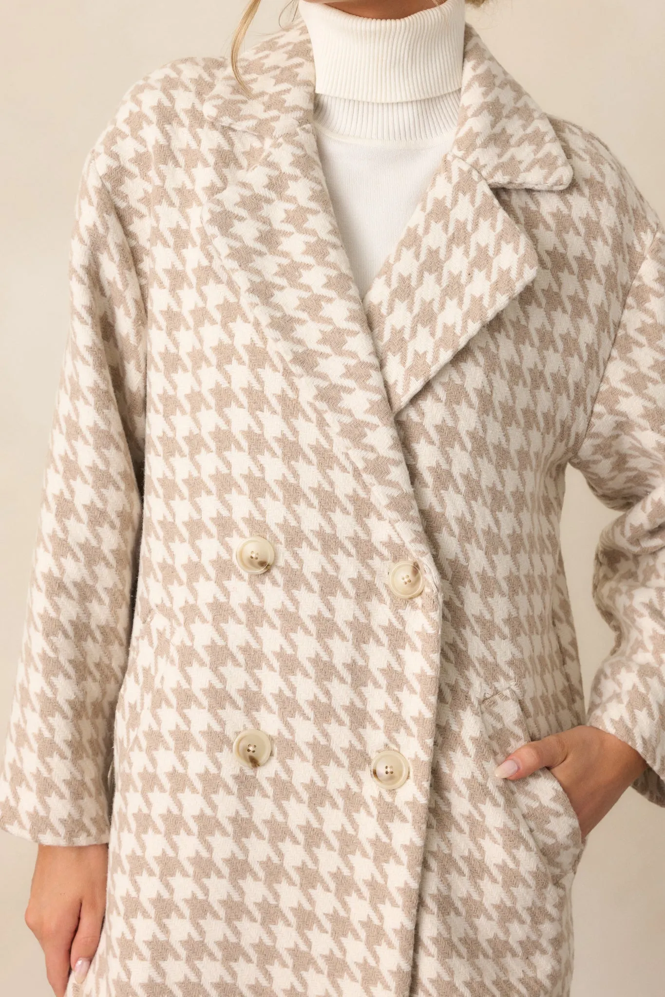 Watching The Wind Beige Houndstooth Trench Coat