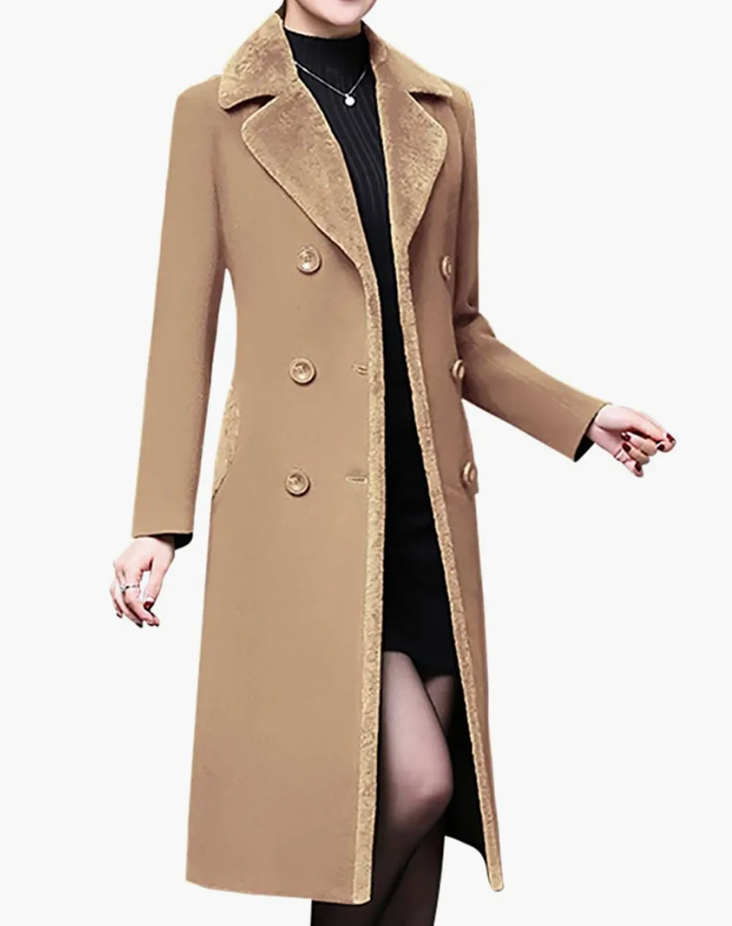 Winnie Double-Breasted Wool Blend Lapel Trench Coat