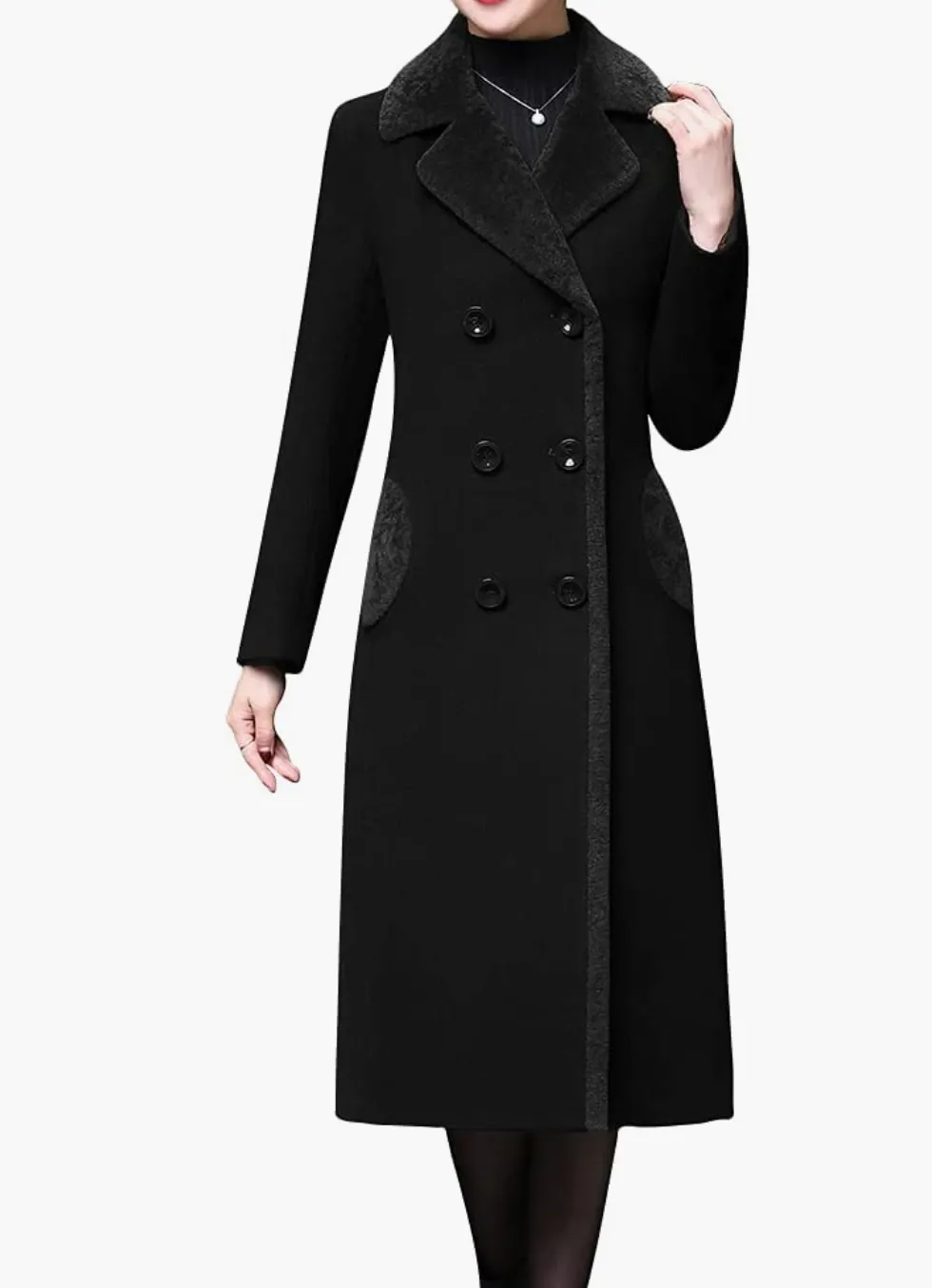 Winnie Double-Breasted Wool Blend Lapel Trench Coat