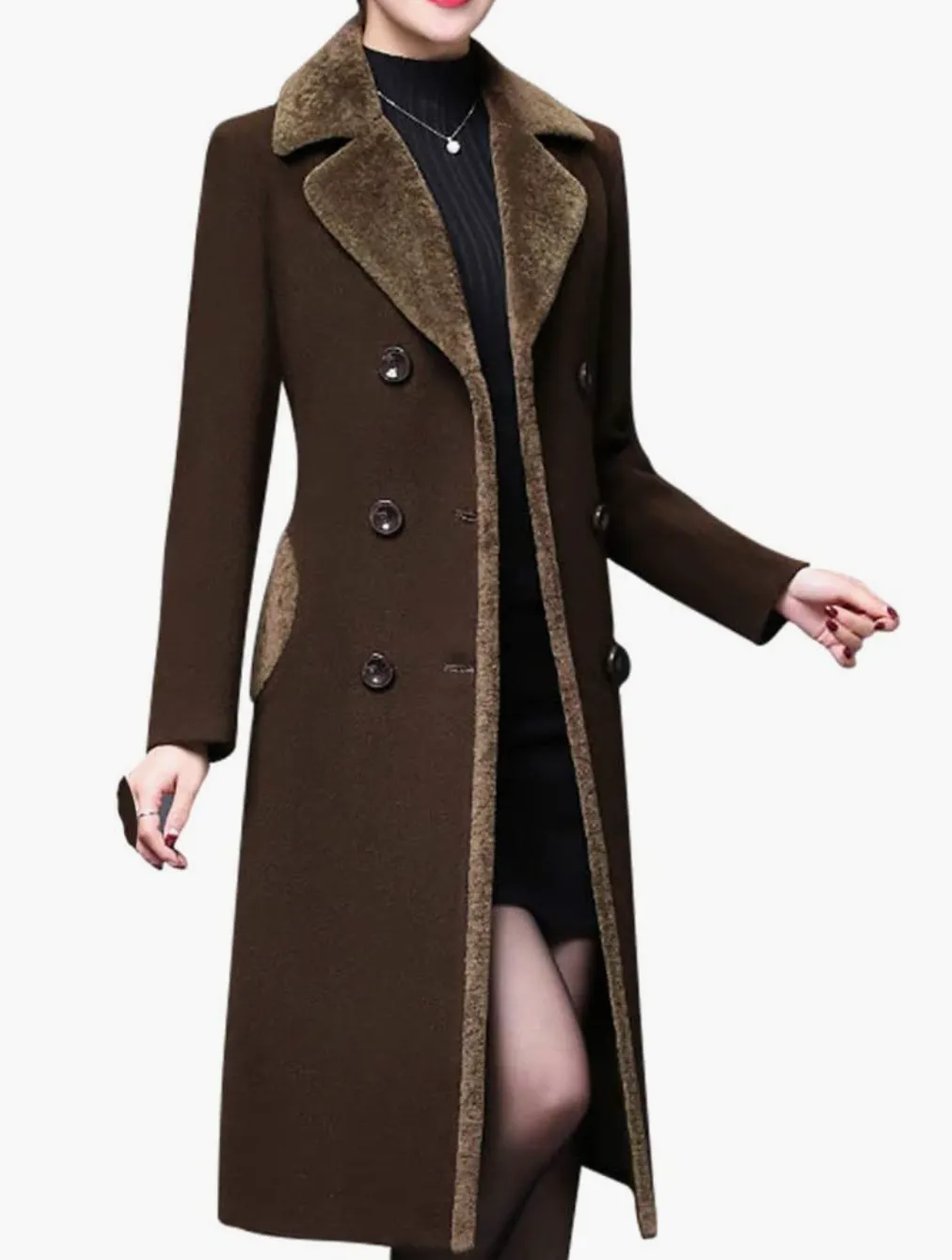 Winnie Double-Breasted Wool Blend Lapel Trench Coat