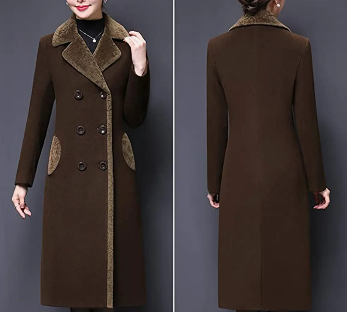 Winnie Double-Breasted Wool Blend Lapel Trench Coat