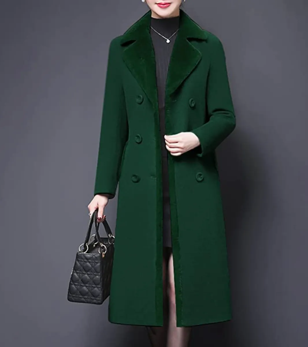 Winnie Double-Breasted Wool Blend Lapel Trench Coat