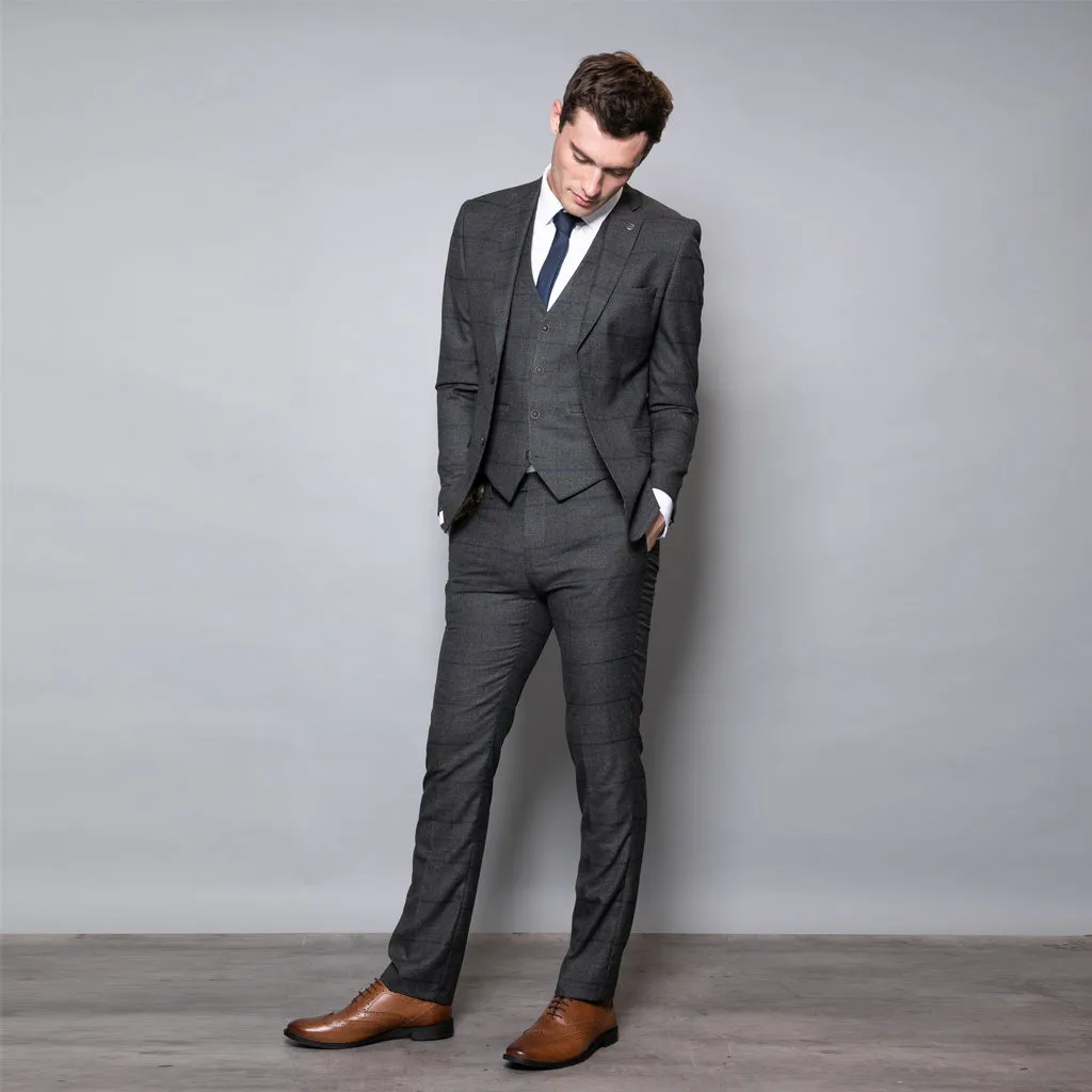 Winston Slim Fit Grey Check Three Piece Suit