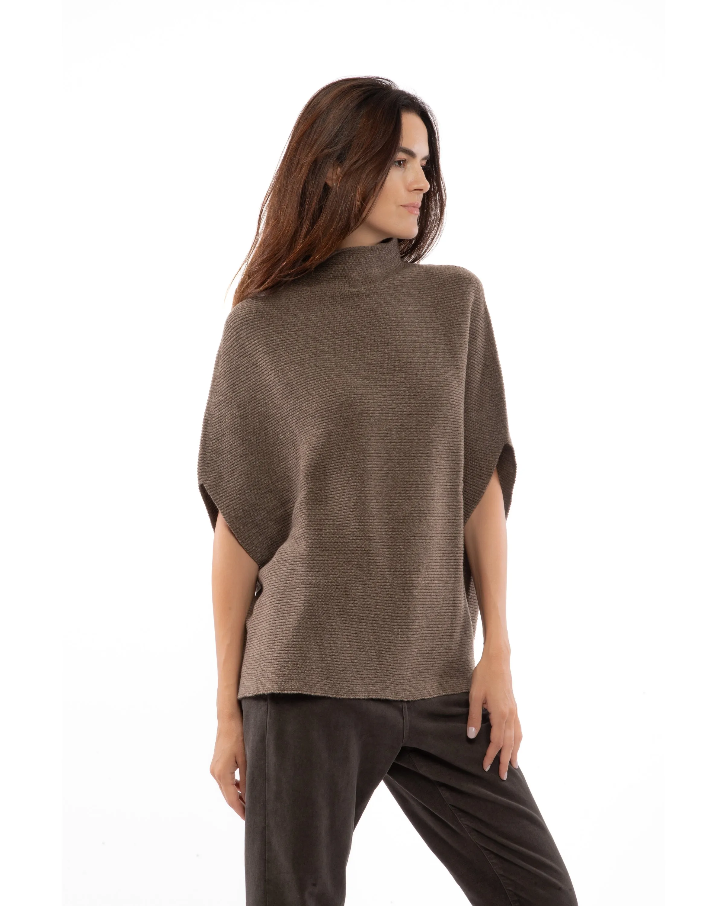 Womens's Pure Cashmere Funnel Neck Poncho Melange Gray