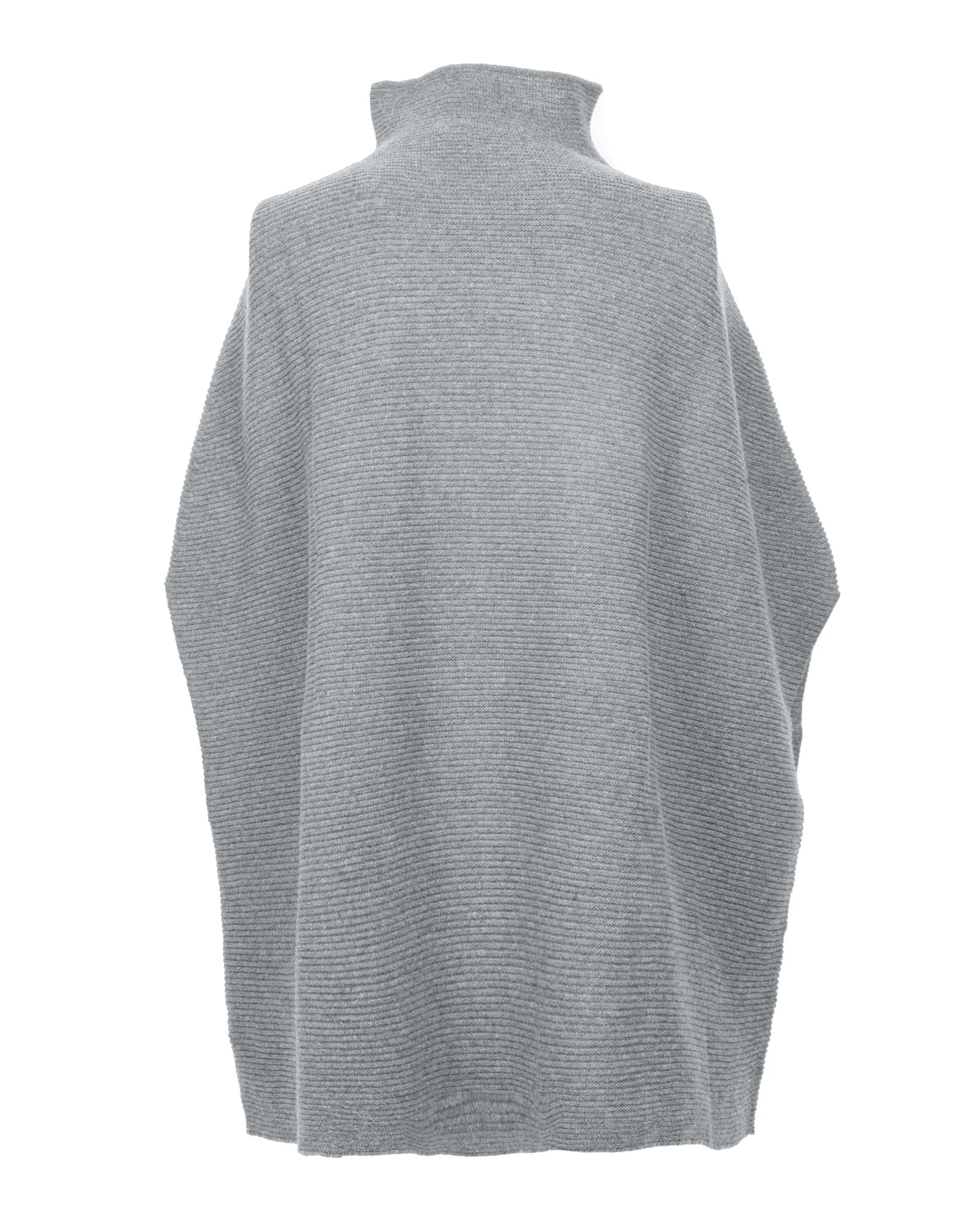 Womens's Pure Cashmere Funnel Neck Poncho Melange Gray