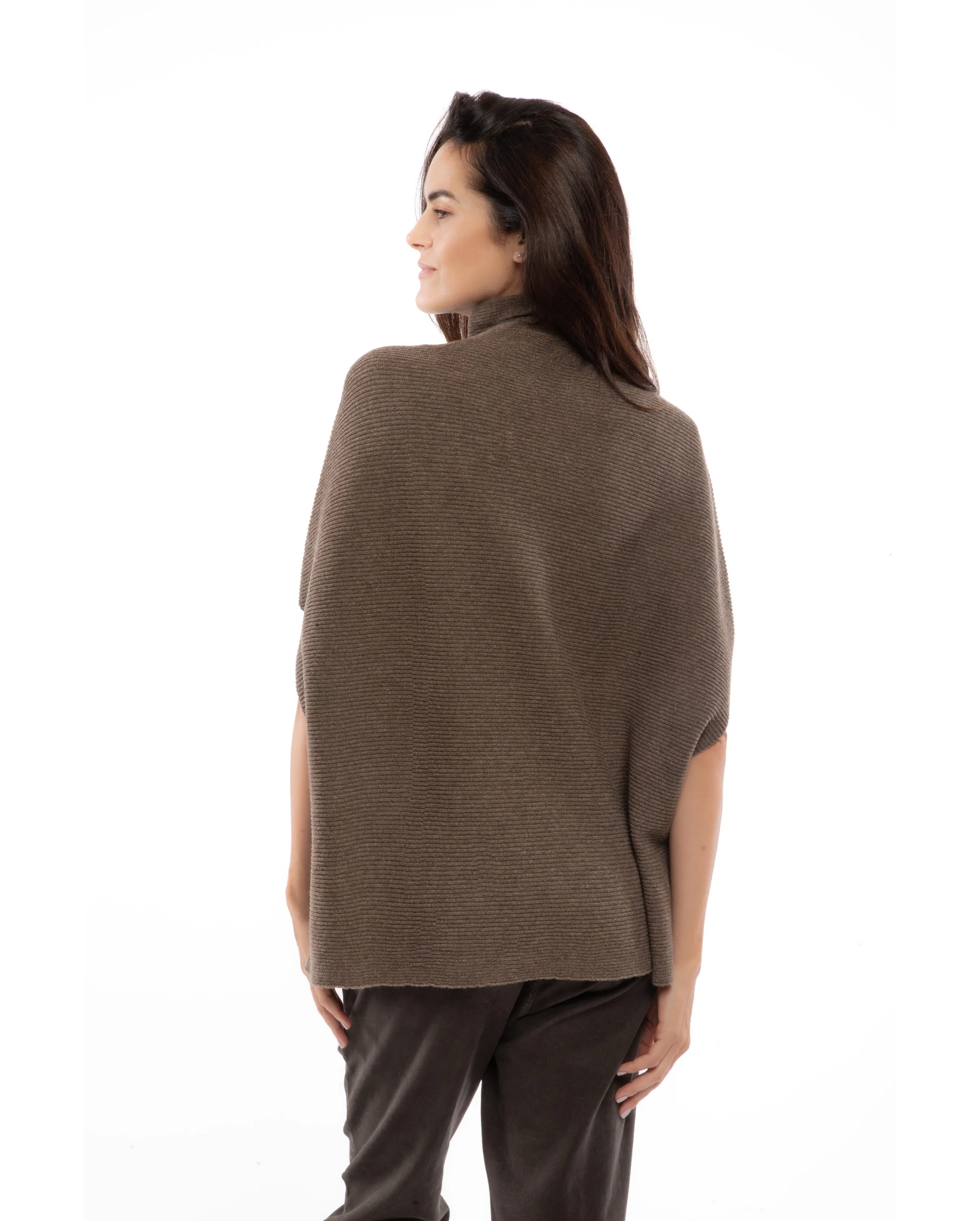 Womens's Pure Cashmere Funnel Neck Poncho Melange Gray