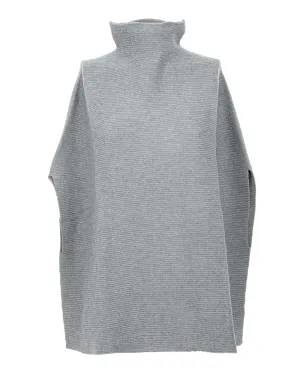 Womens's Pure Cashmere Funnel Neck Poncho Melange Gray