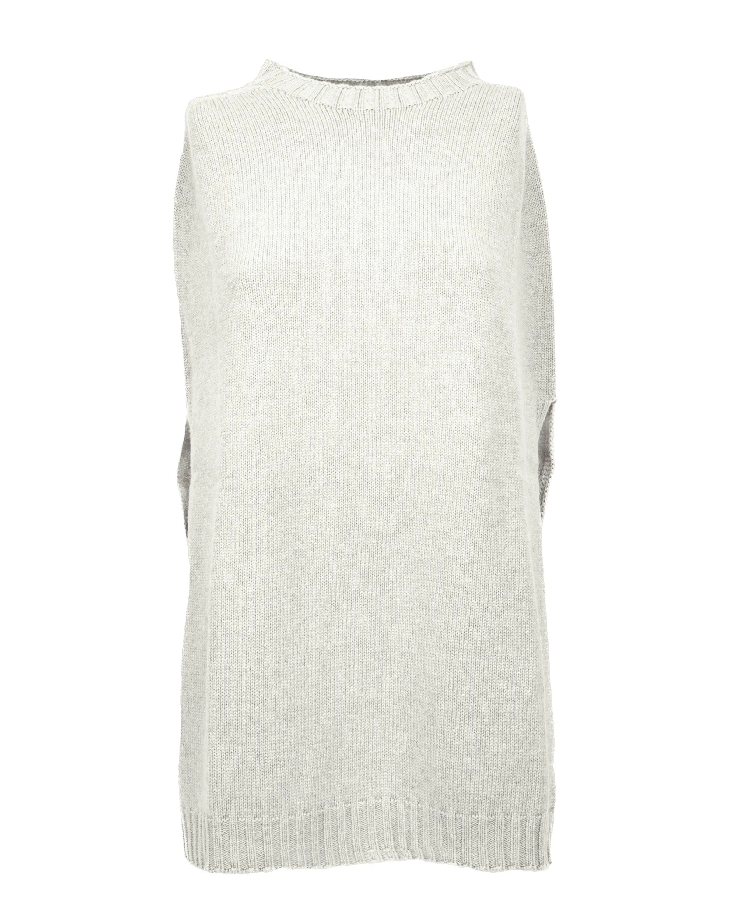 Womens's Pure Cashmere Side Slits Poncho Milk White