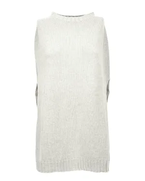 Womens's Pure Cashmere Side Slits Poncho Milk White