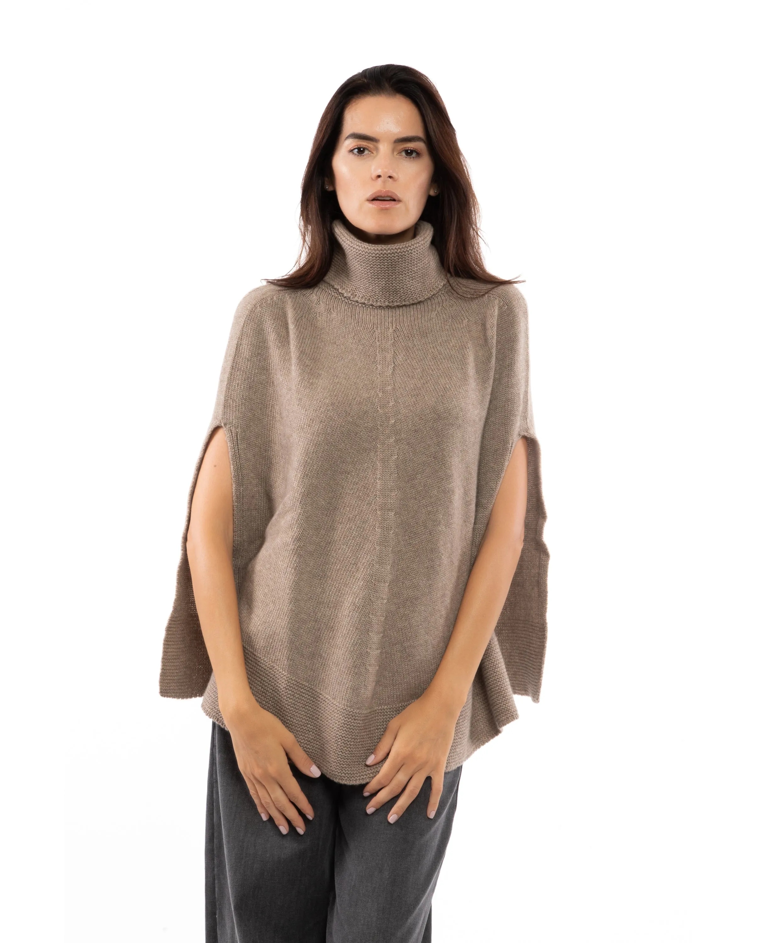 Womens's Pure Cashmere Turtleneck Poncho Black