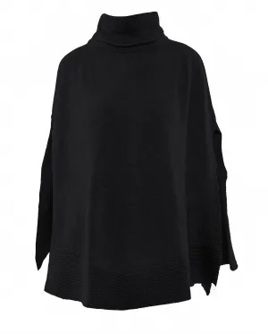 Womens's Pure Cashmere Turtleneck Poncho Black