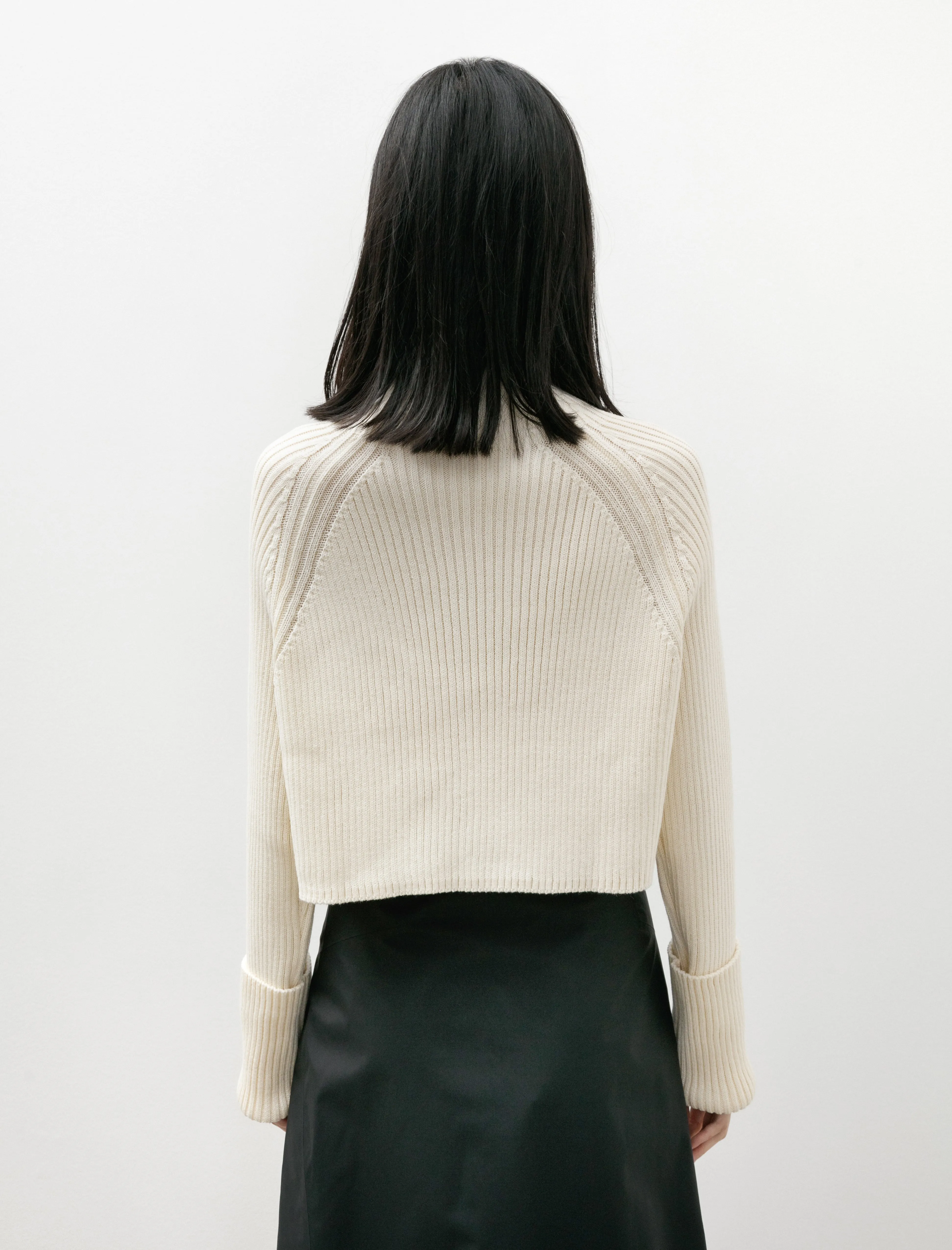 Wool Cotton Tight Round Neck Knit Off White