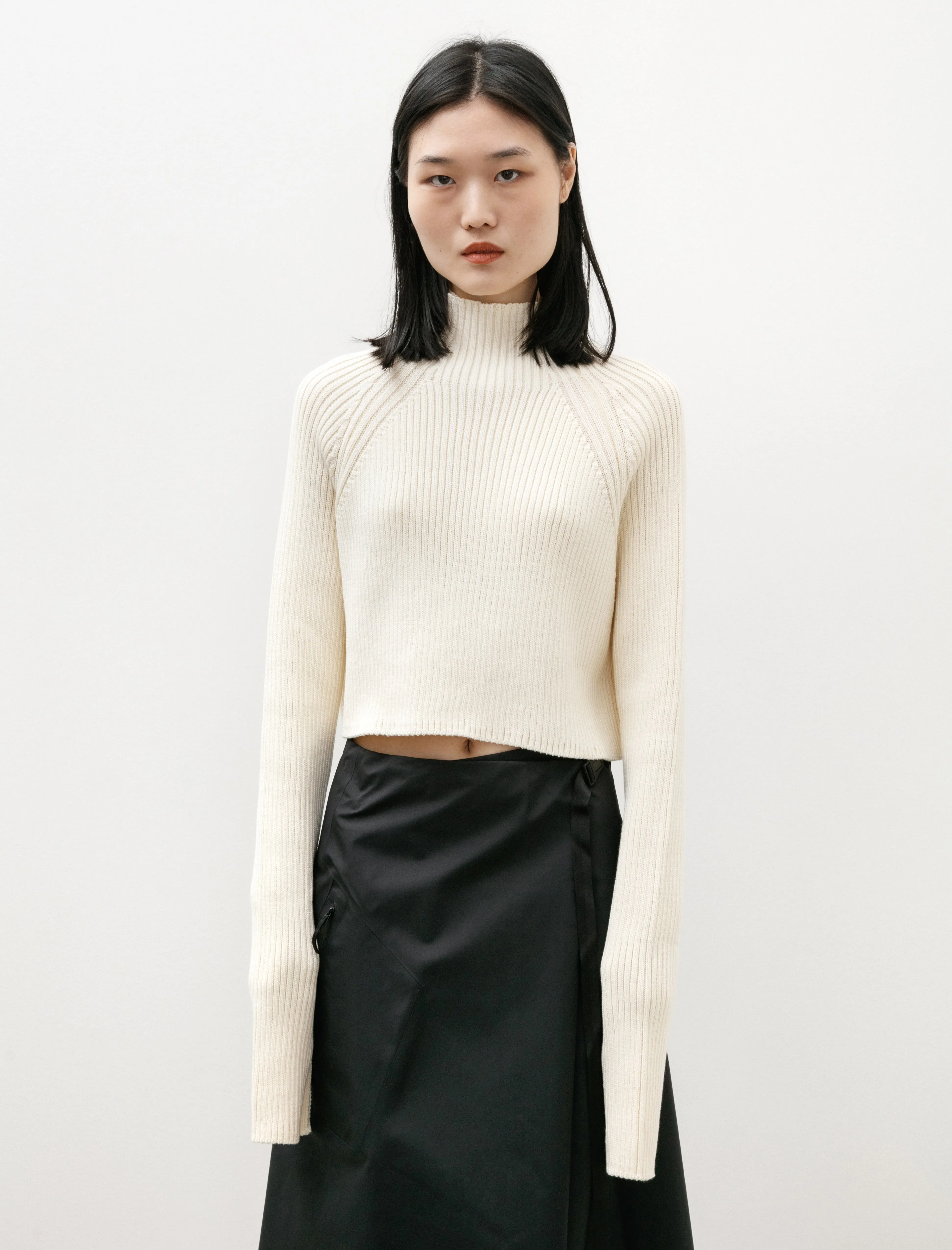 Wool Cotton Tight Round Neck Knit Off White