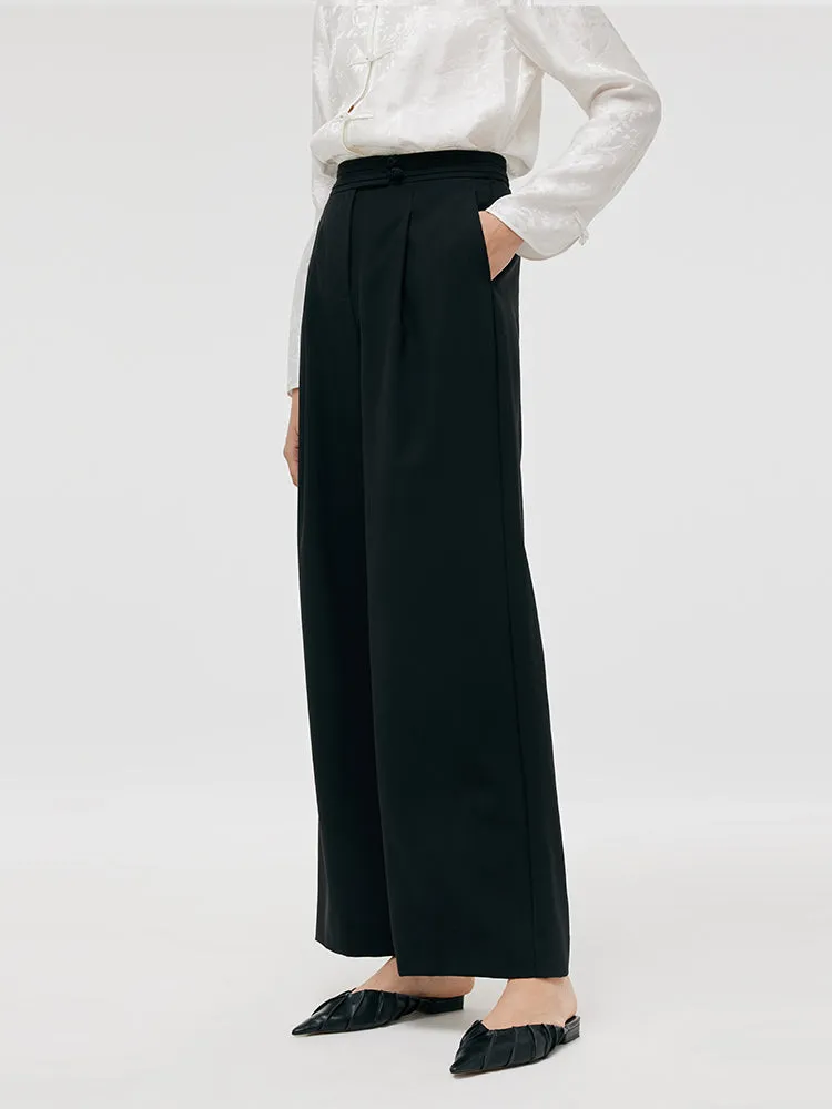 Worsted Wool New Chinese-Style Straight Women Pants